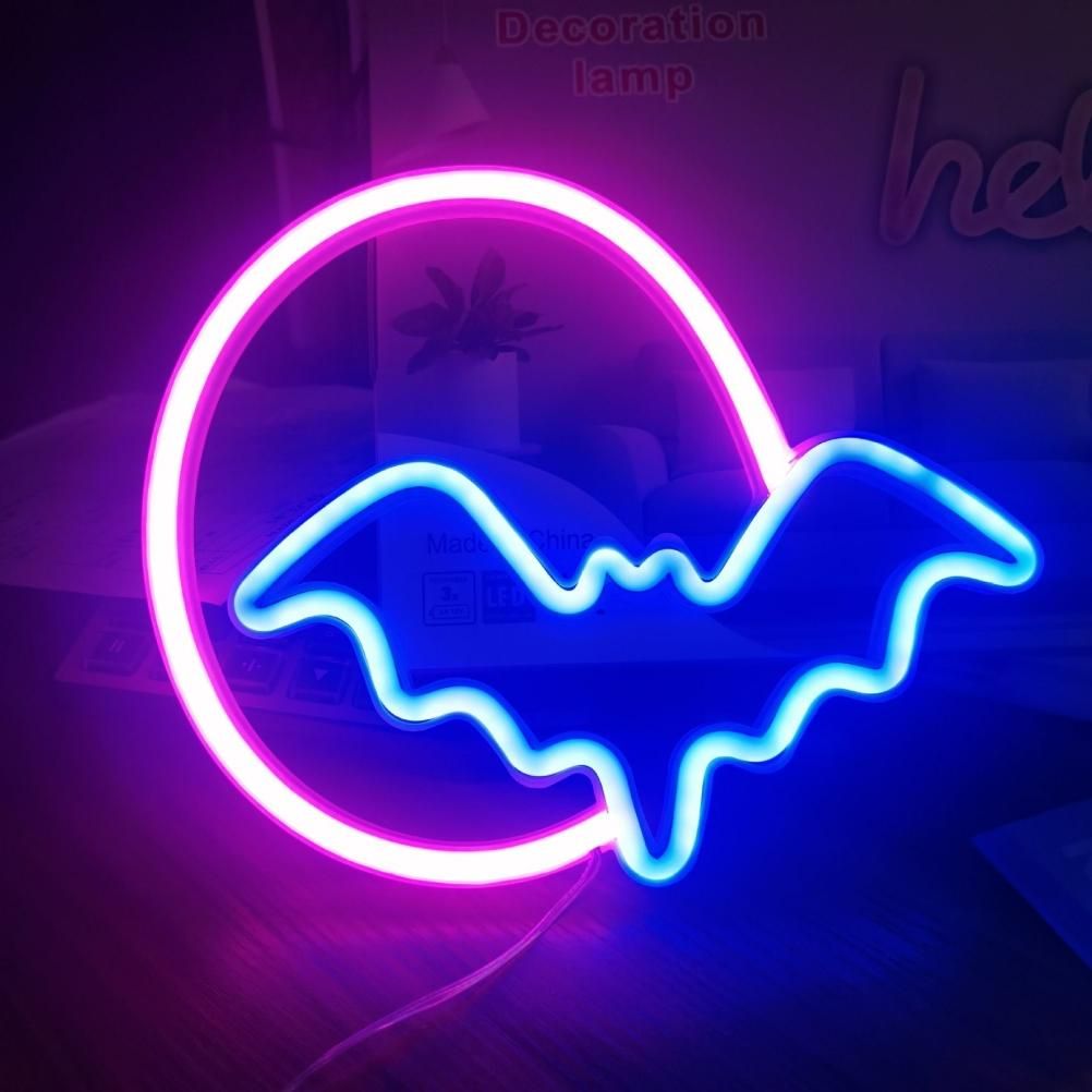 Halloween Neon Signs Moon and Bat LED Neon Lights USB Battery Powered Neon Light Sign for Wall Decor Room Bar Party Kids Gift - Image 1