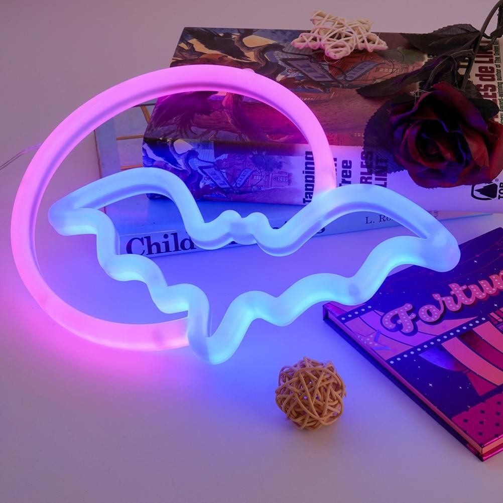 Halloween Neon Signs Moon and Bat LED Neon Lights USB Battery Powered Neon Light Sign for Wall Decor Room Bar Party Kids Gift - Image 2