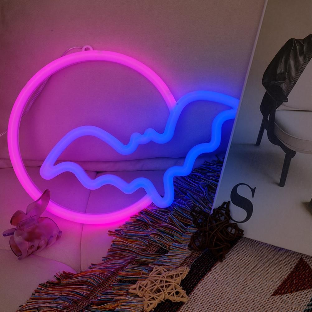 Halloween Neon Signs Moon and Bat LED Neon Lights USB Battery Powered Neon Light Sign for Wall Decor Room Bar Party Kids Gift - Image 3