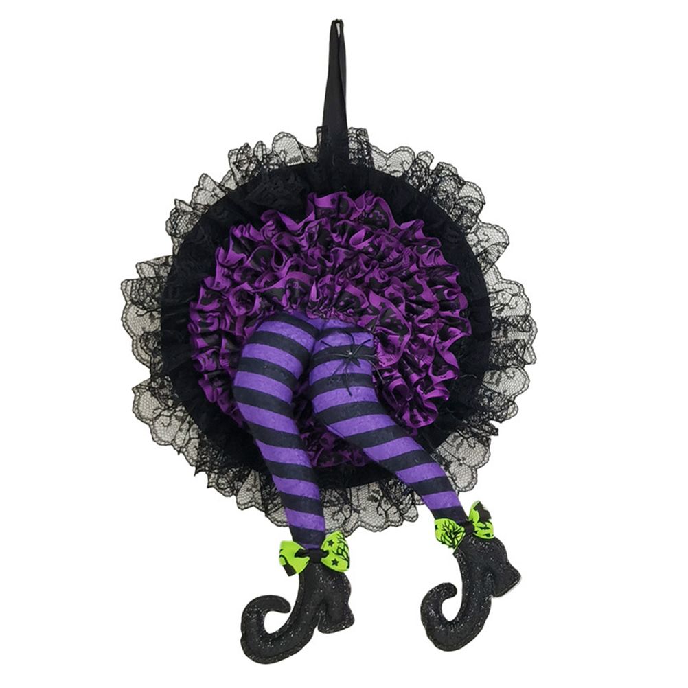 Halloween Wreath Witch Legs Wreath Front Door Ornaments Decorations Holiday Party Decor - Image 1