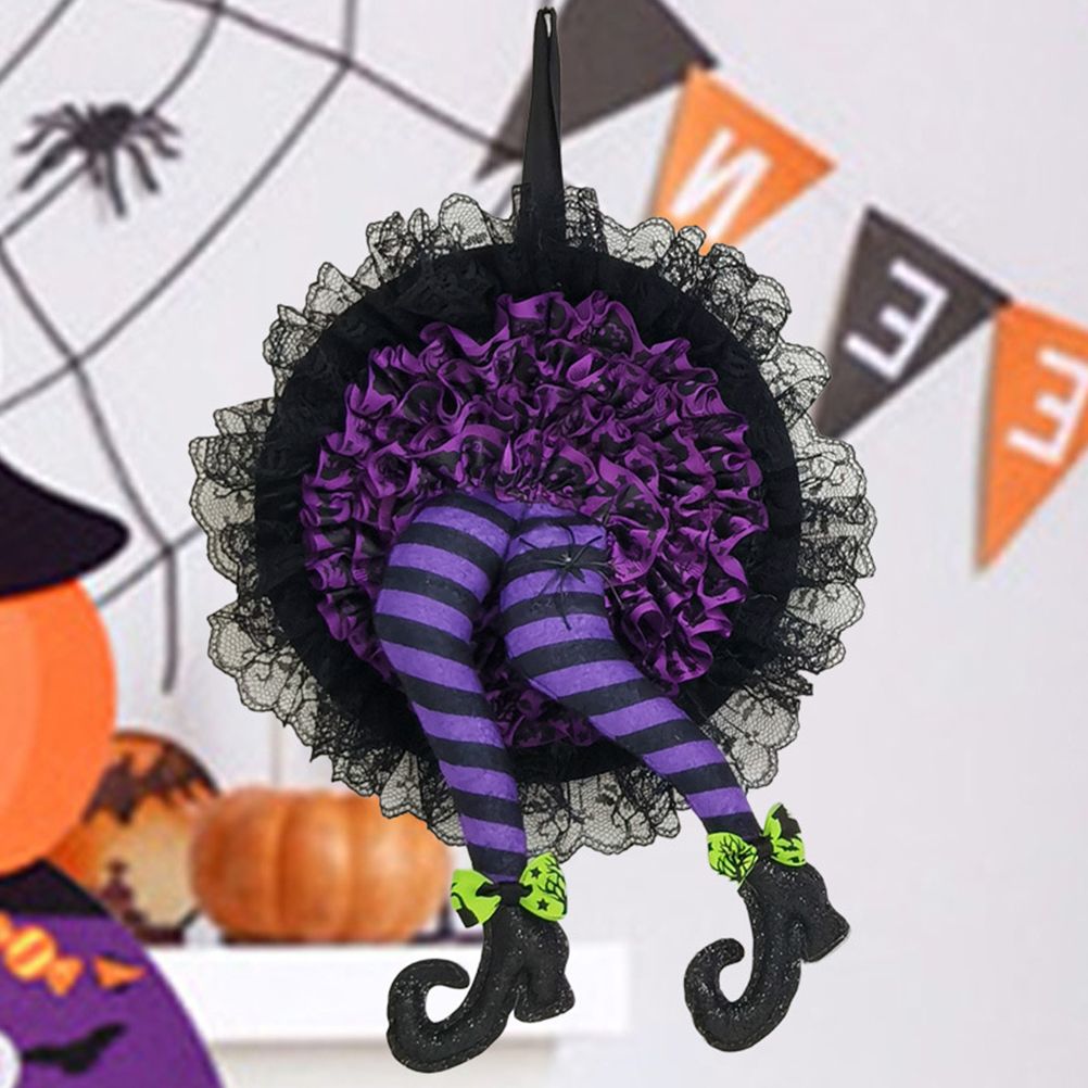 Halloween Wreath Witch Legs Wreath Front Door Ornaments Decorations Holiday Party Decor - Image 3