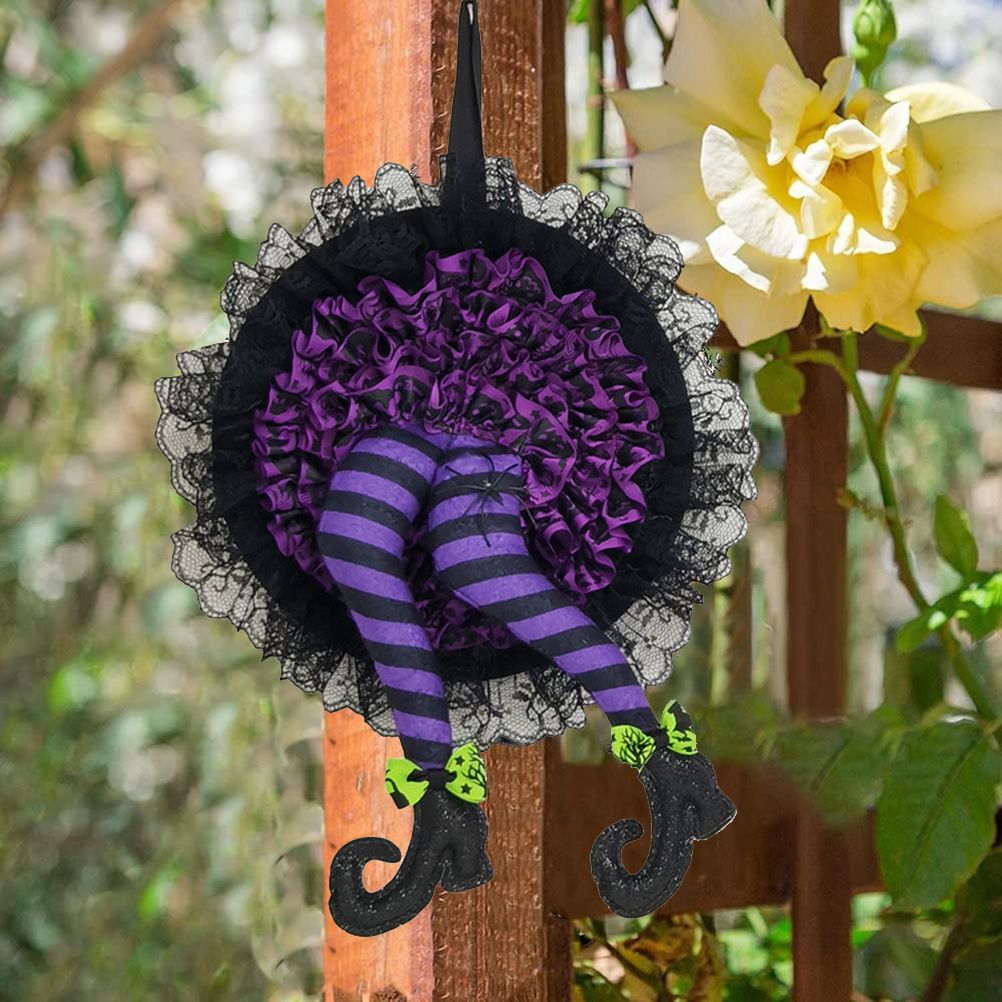 Halloween Wreath Witch Legs Wreath Front Door Ornaments Decorations Holiday Party Decor - Image 5