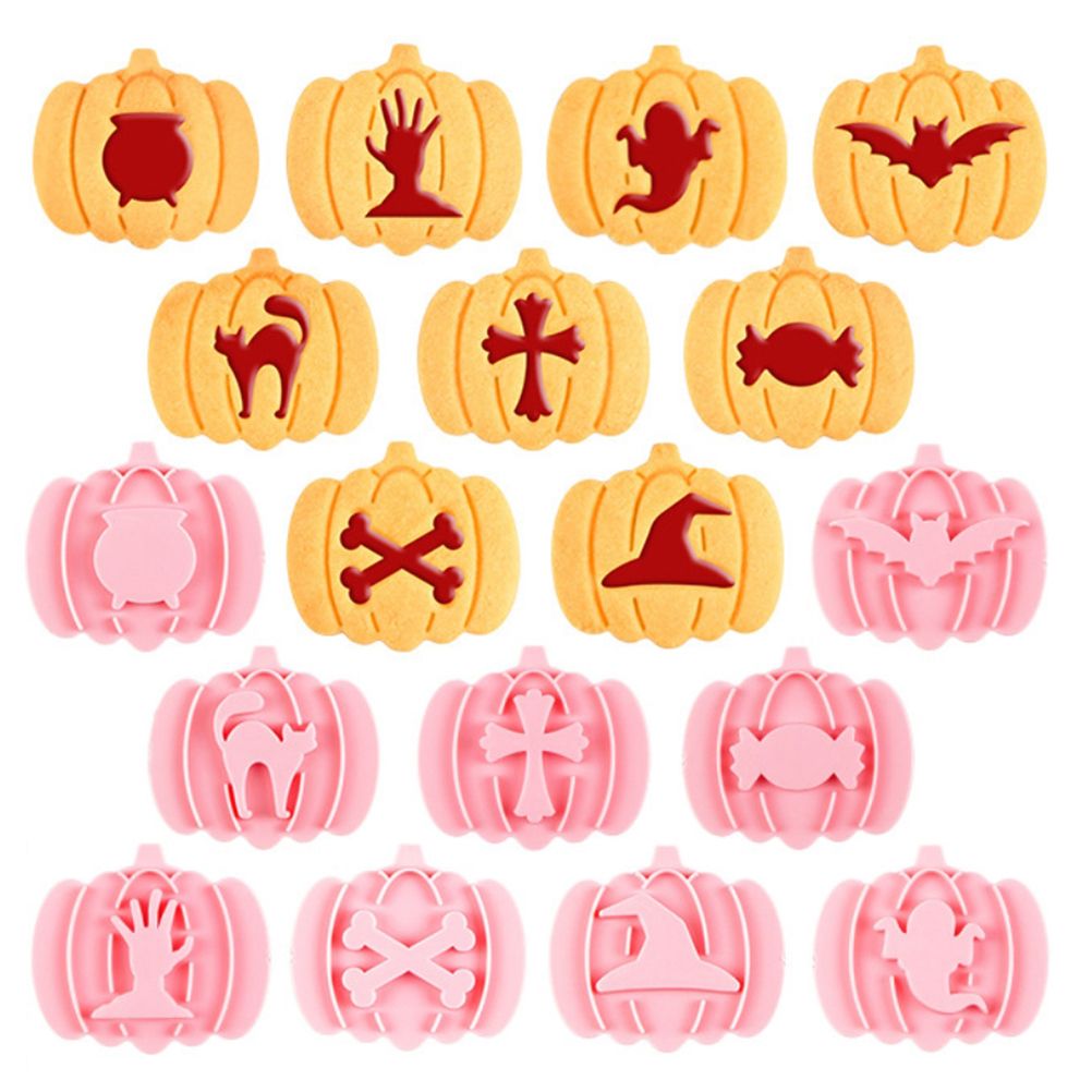 9Pcs 3D Cutters Halloween Pumpkin Biscuit Mould Fondant Baking Tool Baking Molds DIY Hand Press Biscuit Stamp - Image 1