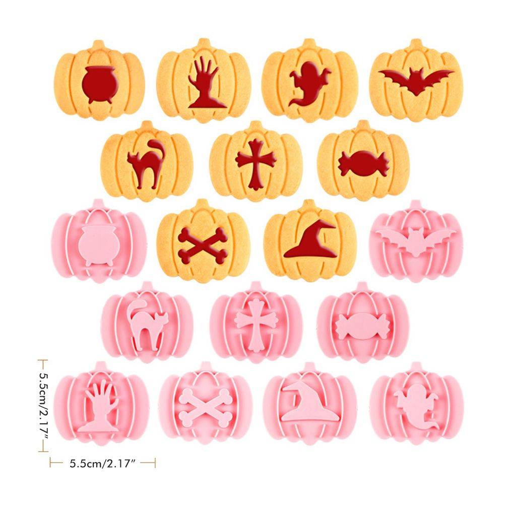 9Pcs 3D Cutters Halloween Pumpkin Biscuit Mould Fondant Baking Tool Baking Molds DIY Hand Press Biscuit Stamp - Image 2