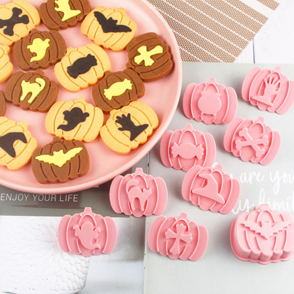9Pcs 3D Cutters Halloween Pumpkin Biscuit Mould Fondant Baking Tool Baking Molds DIY Hand Press Biscuit Stamp - Image 5