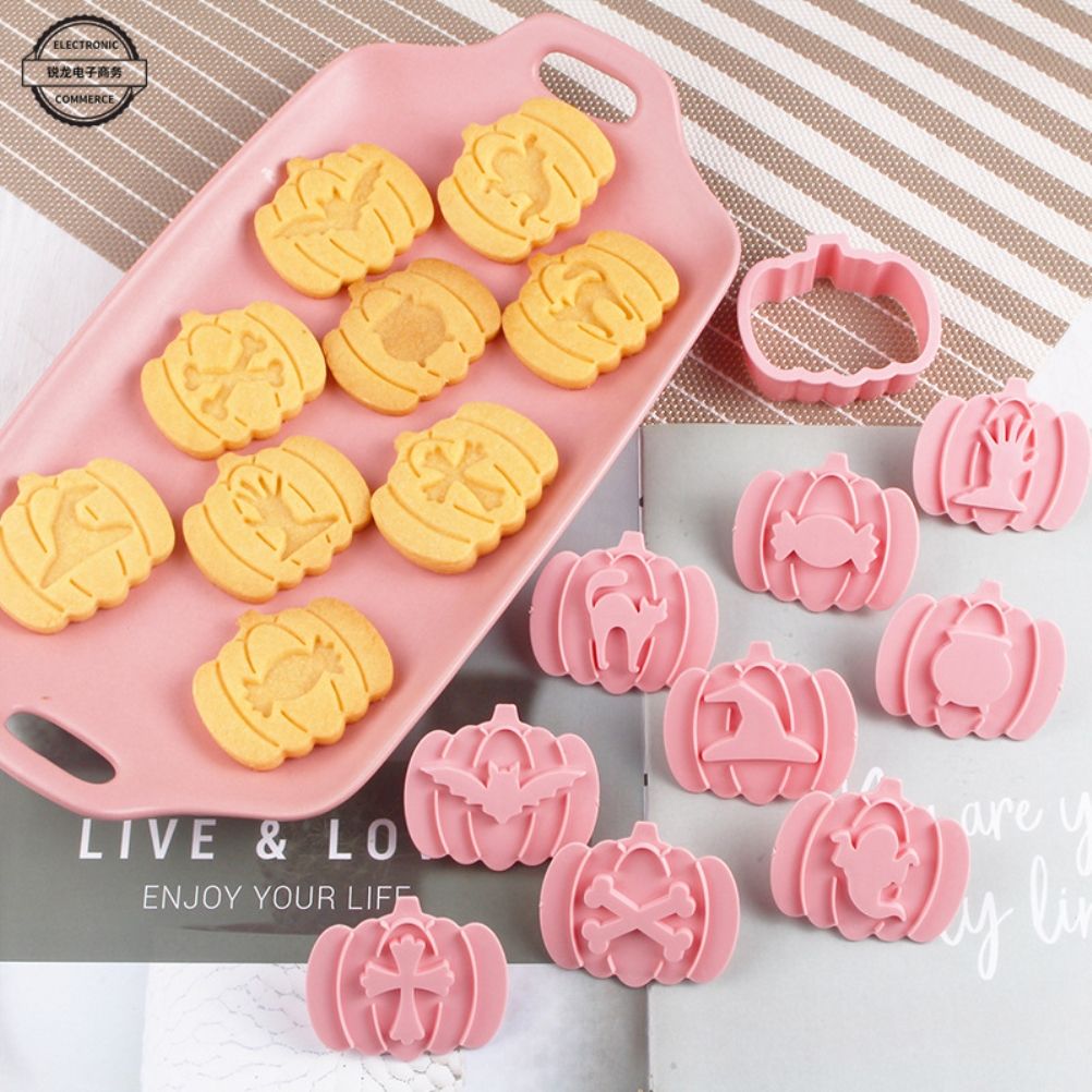 9Pcs 3D Cutters Halloween Pumpkin Biscuit Mould Fondant Baking Tool Baking Molds DIY Hand Press Biscuit Stamp - Image 6