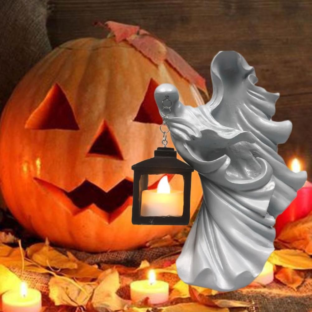 Resin Ghost with Lantern Resin Ghost Hell Messenger Statue Halloween Sculpture Garden Yard Decoration - Image 8