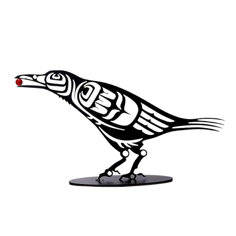 Metal Crow Figurine Crow with Berry Statue Desktop Decor Home Ornament Bird Silhouette Art - Image 1