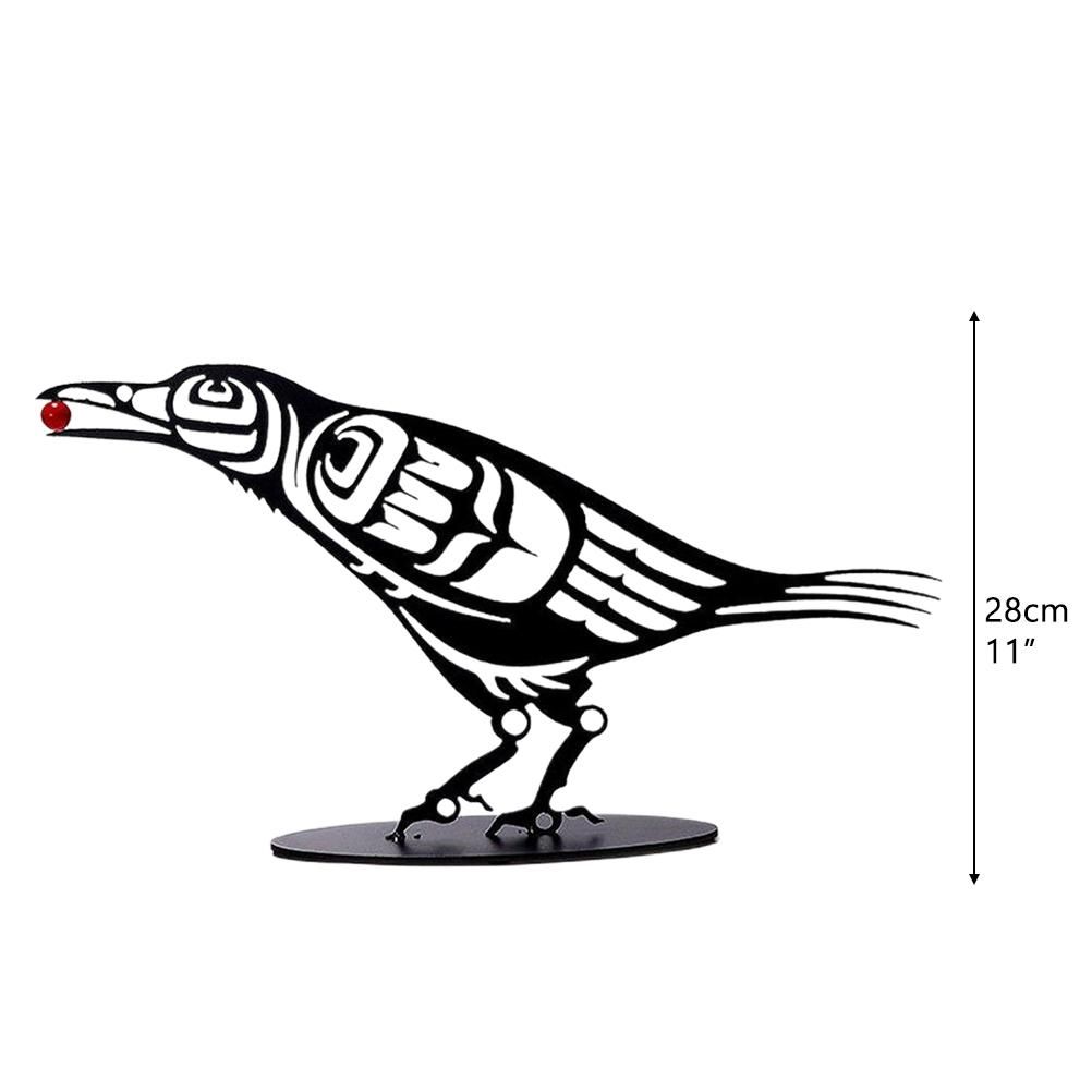 Metal Crow Figurine Crow with Berry Statue Desktop Decor Home Ornament Bird Silhouette Art - Image 2