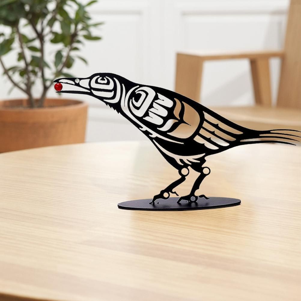 Metal Crow Figurine Crow with Berry Statue Desktop Decor Home Ornament Bird Silhouette Art - Image 3