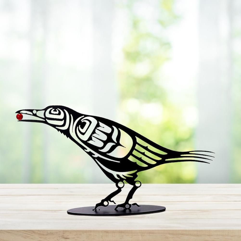 Metal Crow Figurine Crow with Berry Statue Desktop Decor Home Ornament Bird Silhouette Art - Image 4