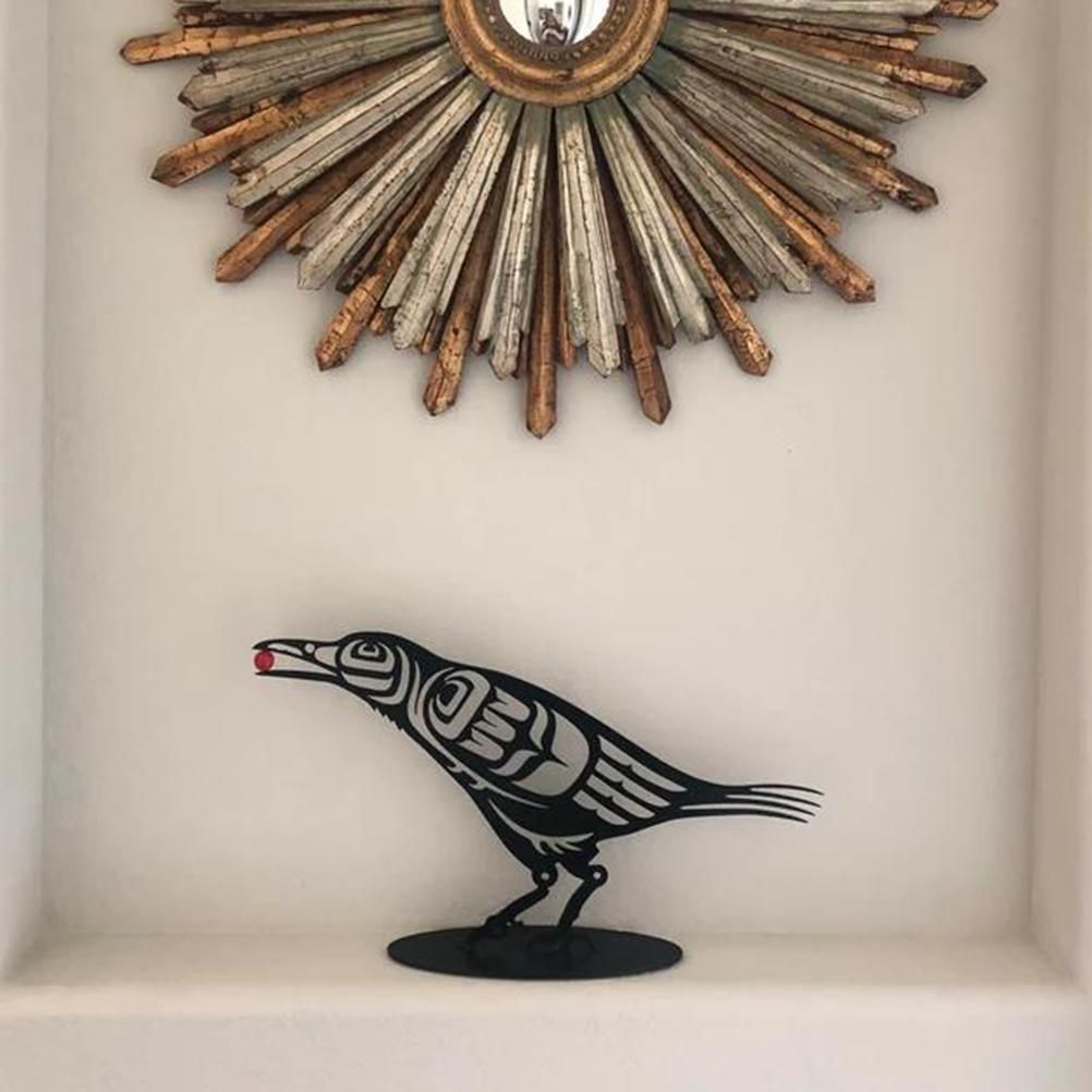 Metal Crow Figurine Crow with Berry Statue Desktop Decor Home Ornament Bird Silhouette Art - Image 5