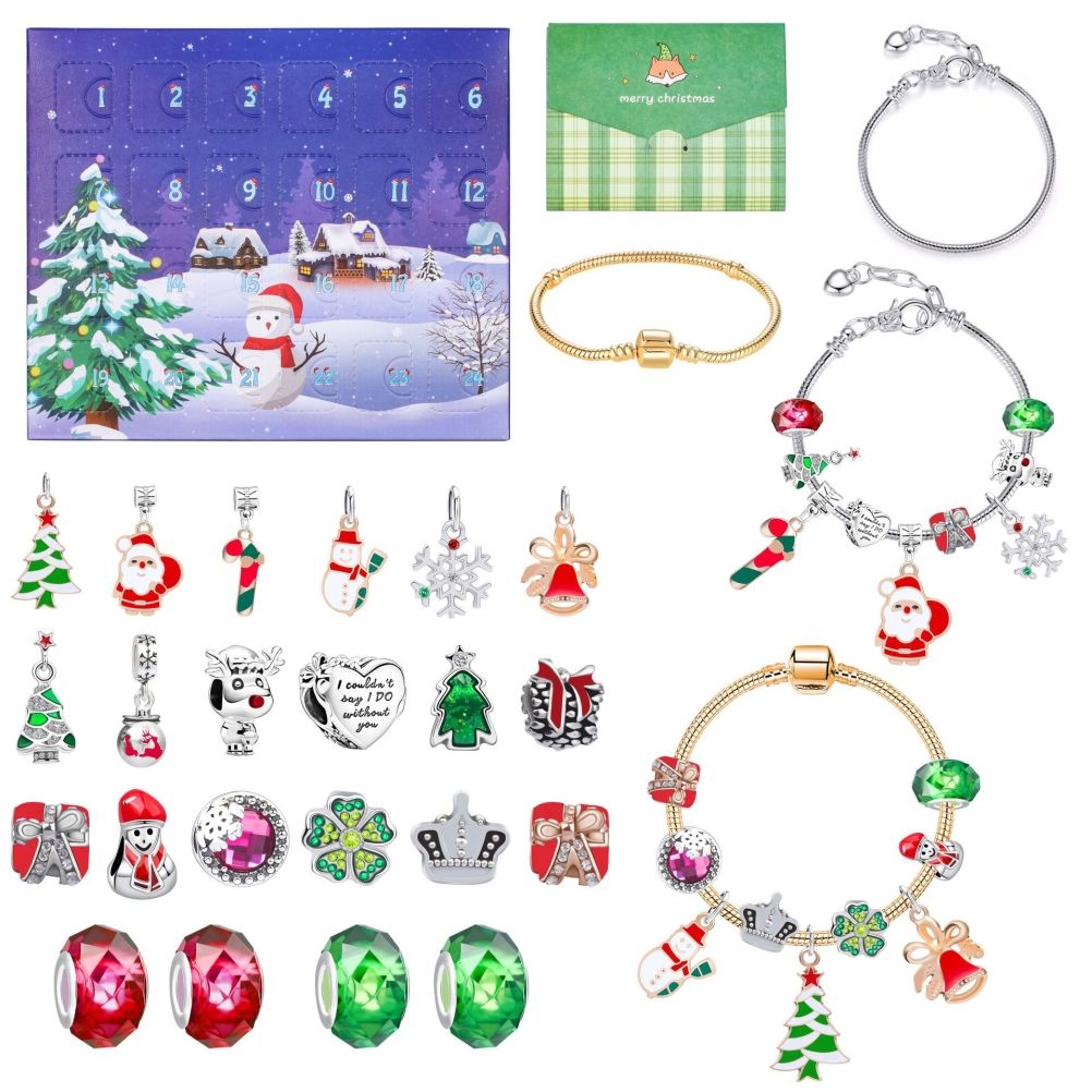 Christmas Advent Calendar DIY Charm Bracelet Making Kit for Kids 24 Days Christmas Countdown Calendar Jewelry Gifts for Girls - Image 1