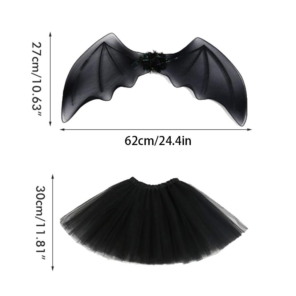4Pcs Girls Halloween Cosplay Costume Dress Up Dress Black Mesh Skirt with Headband Bat Wing Wand Halloween Party Cosplay Props - Image 7