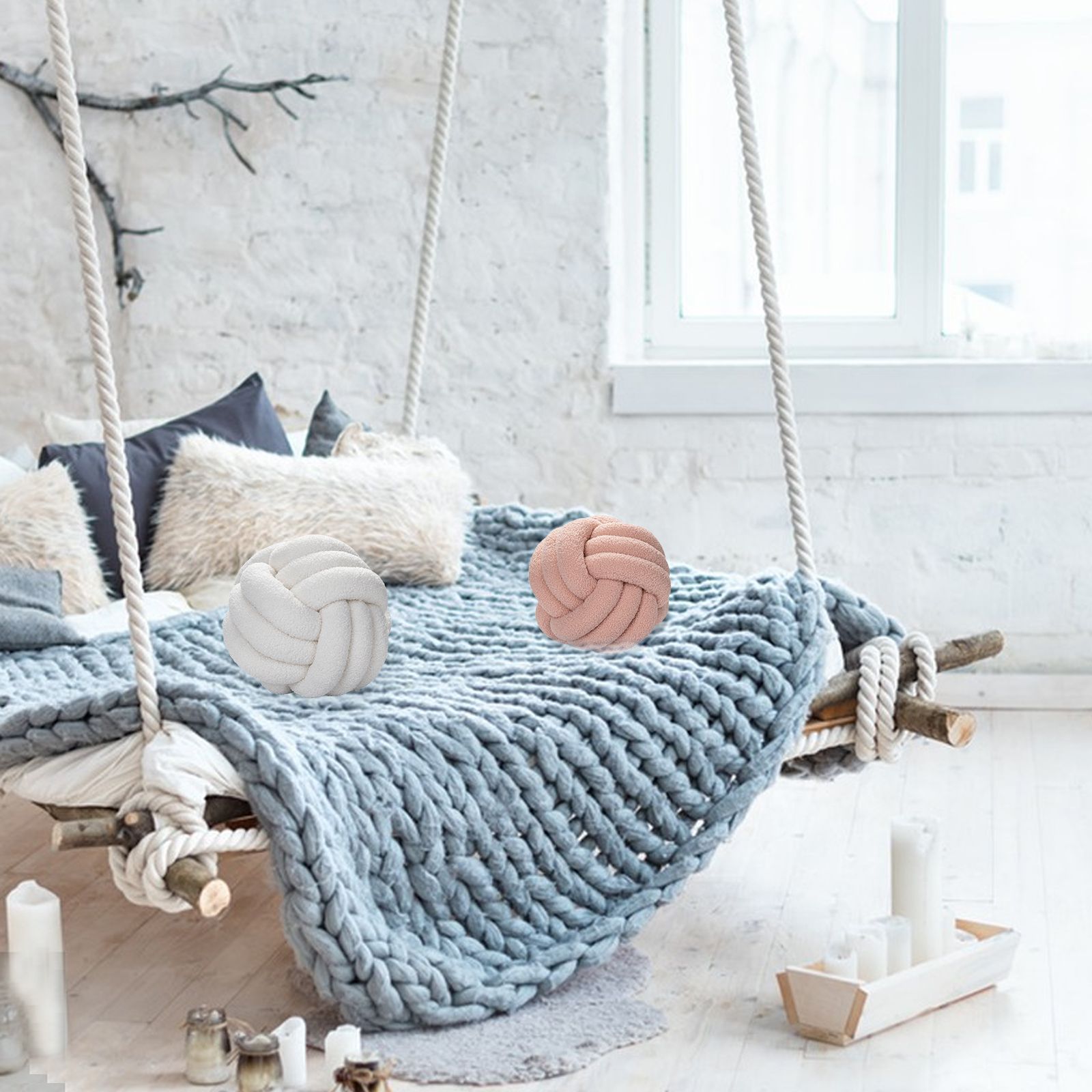 Knot Pillow Hand Knit Knotted Balls Pillow Shaped Decorative Throw Pillows for Living Room Bed Decoration - Image 5