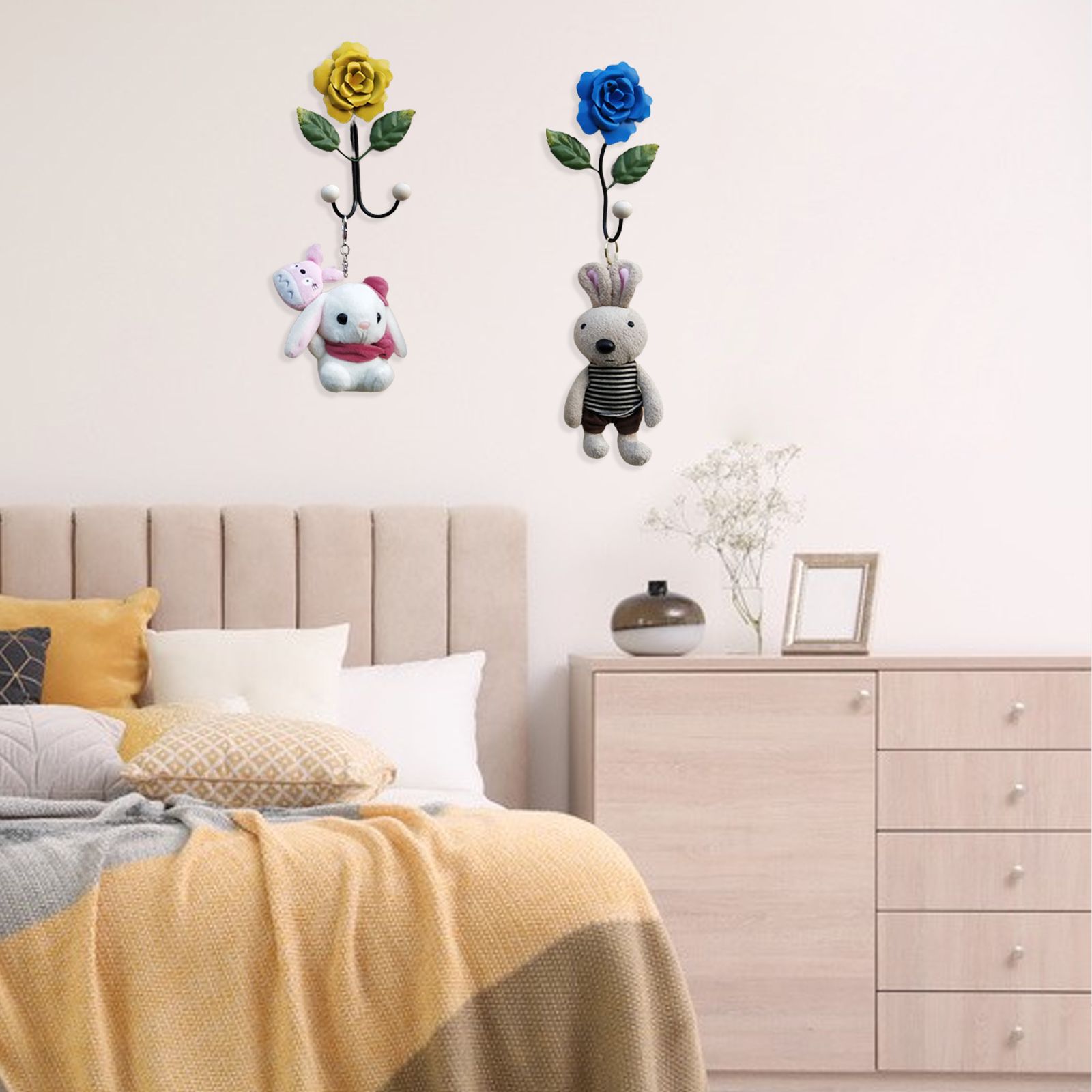 Wrought Iron Rose Flowers Double Hook Small Hook Door Behind Bathroom Kitchen Wall Perforation Free Porch Decoration - Image 5