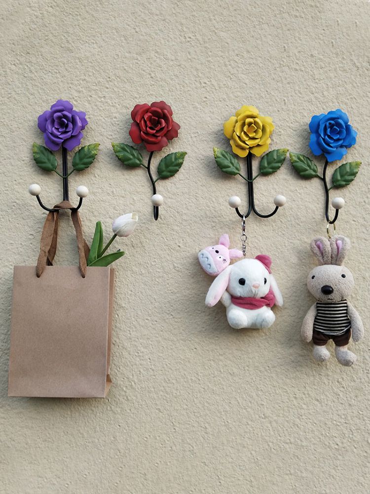 Wrought Iron Rose Flowers Double Hook Small Hook Door Behind Bathroom Kitchen Wall Perforation Free Porch Decoration - Image 7