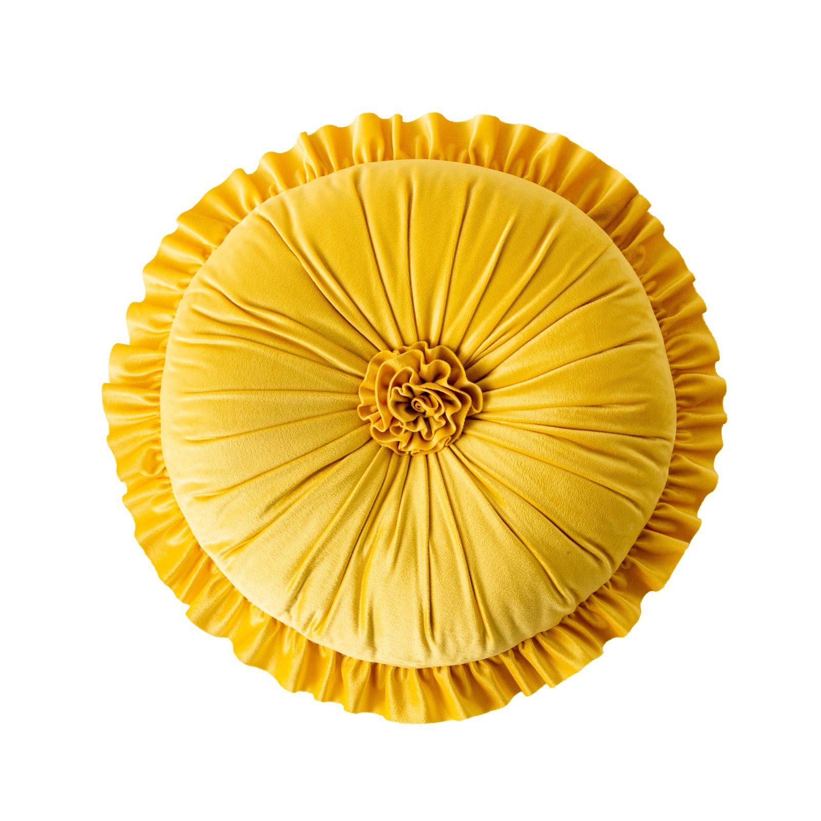 Round Velvet Cushion Ruffled Flower Cushion Decorative Sofa Throw Pillow - Image 1