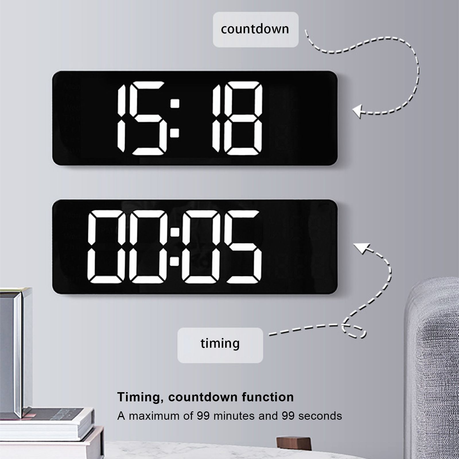 Large Screen Function Display Clock Living Room Wall Hanging Clock LED Display Remote Control Clock - Image 6