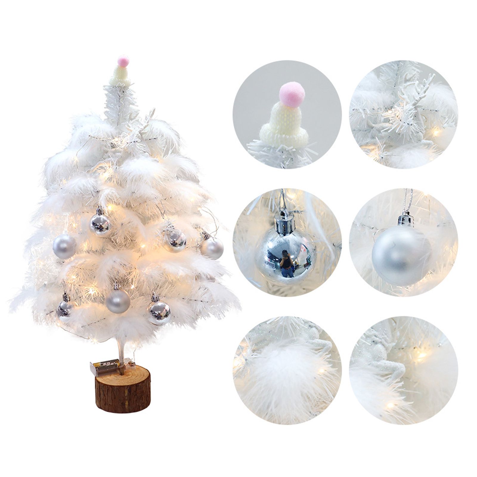 Feather Christmas Tree with Lamp String Artificial Christmas Tree Decoration Simulated Desktop Ornaments for Christmas Home - Image 3