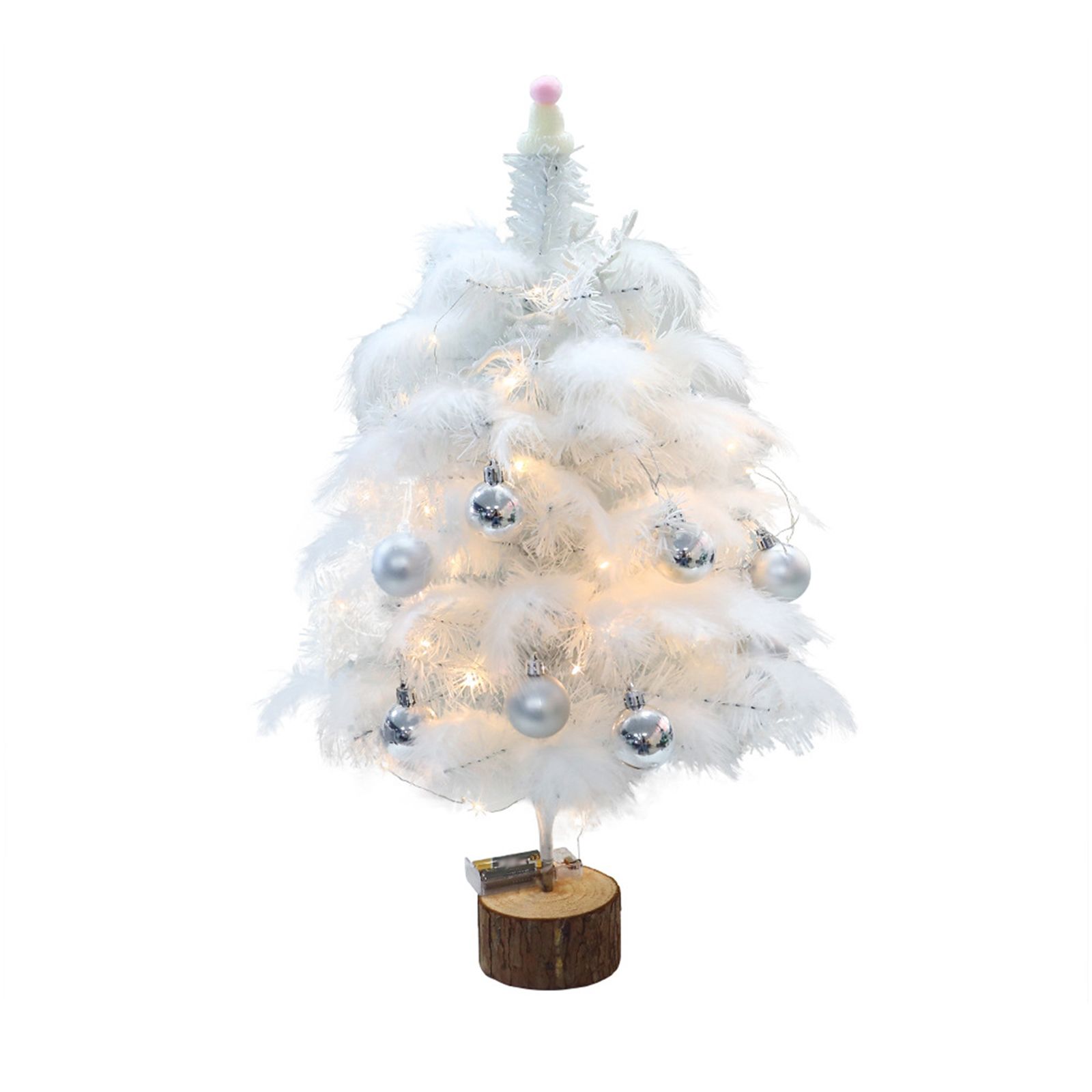 Feather Christmas Tree with Lamp String Artificial Christmas Tree Decoration Simulated Desktop Ornaments for Christmas Home - Image 1