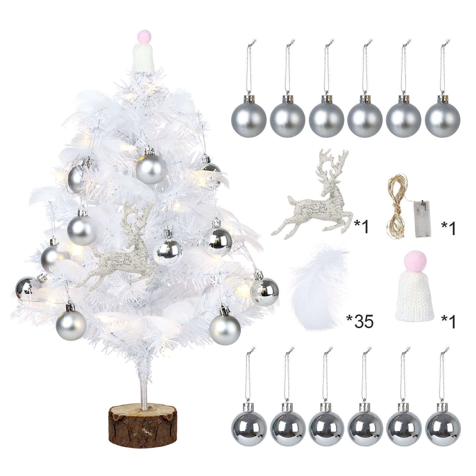 Feather Christmas Tree with Lamp String Artificial Christmas Tree Decoration Simulated Desktop Ornaments for Christmas Home - Image 2
