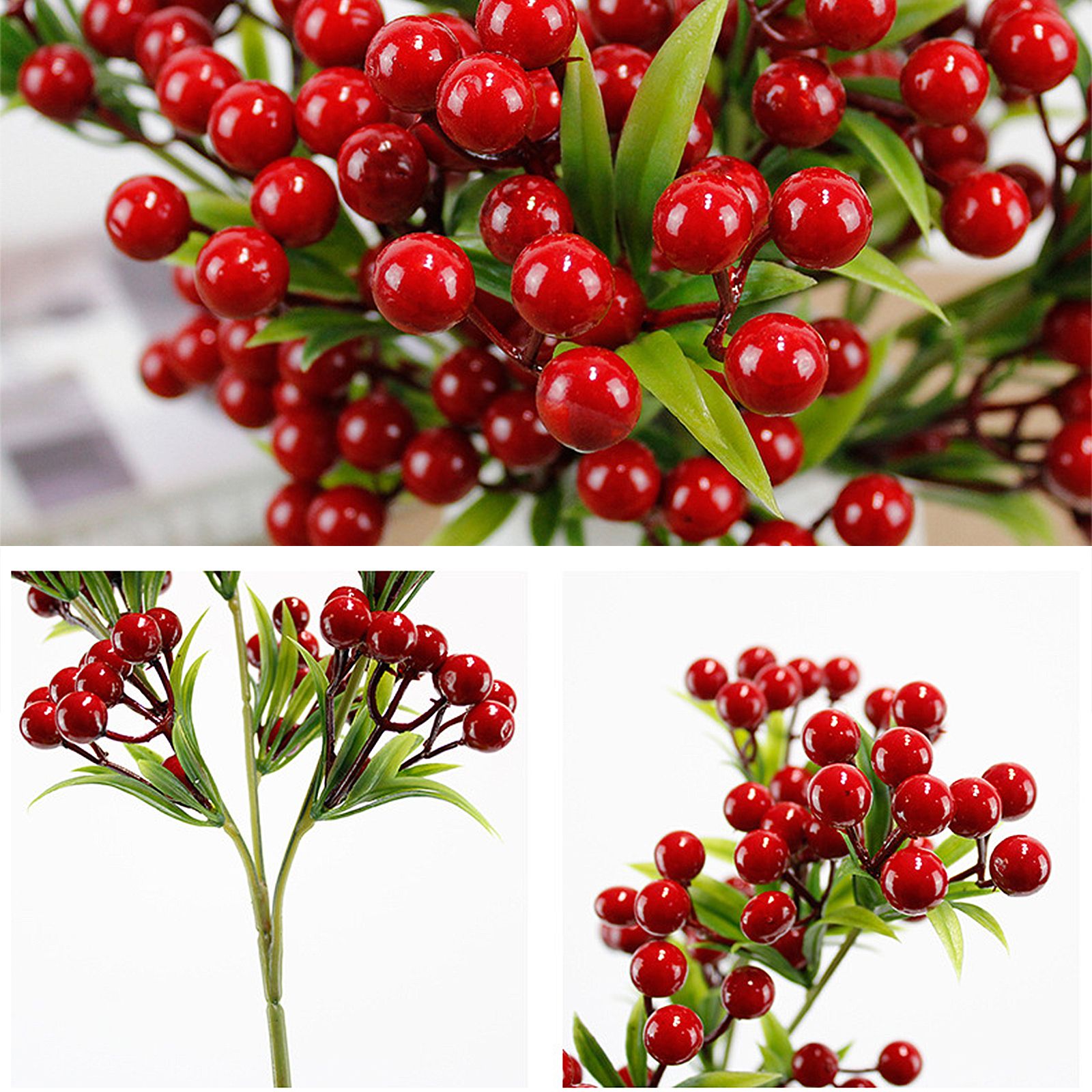 Christmas Berry Branches 3 Forks Simulation Foam Berry Picks Home Decoration - Image 3