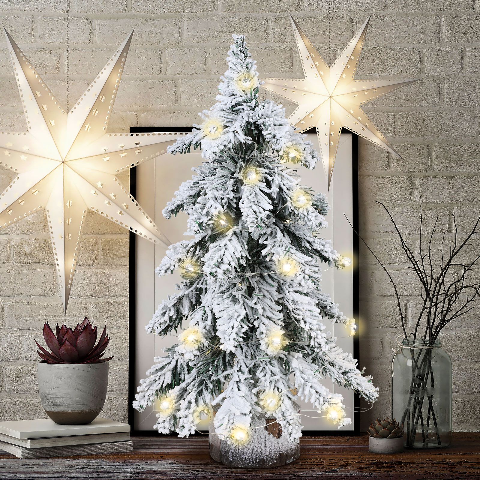 45cm Flocking Christmas Tree with Lights PVC Mini Christmas Tree Artificial Holiday Tree Christmas Desktop Decoration - Image 2