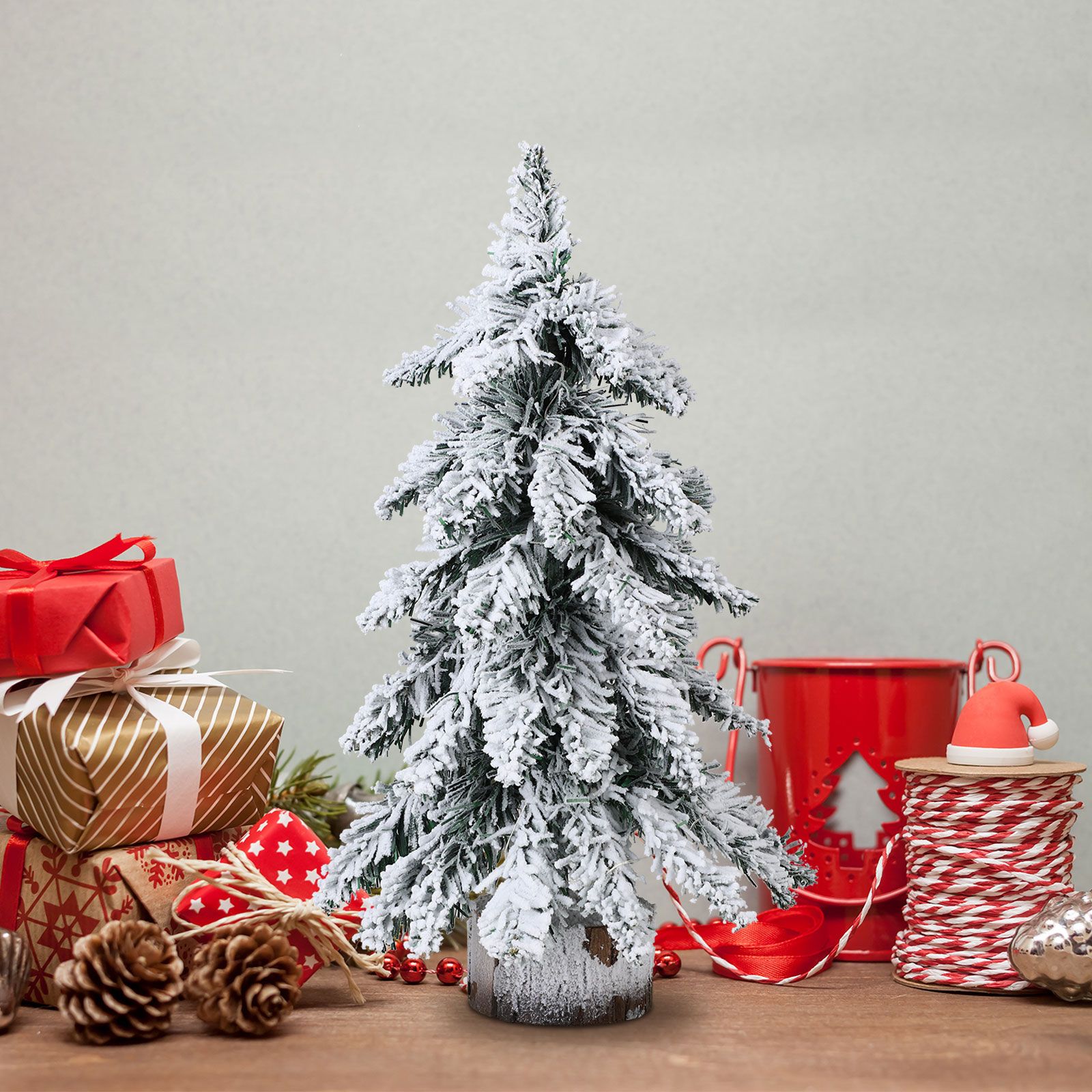 45cm Flocking Christmas Tree with Lights PVC Mini Christmas Tree Artificial Holiday Tree Christmas Desktop Decoration - Image 3