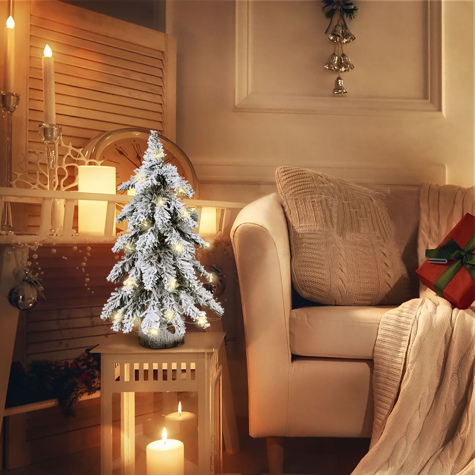 45cm Flocking Christmas Tree with Lights PVC Mini Christmas Tree Artificial Holiday Tree Christmas Desktop Decoration - Image 4