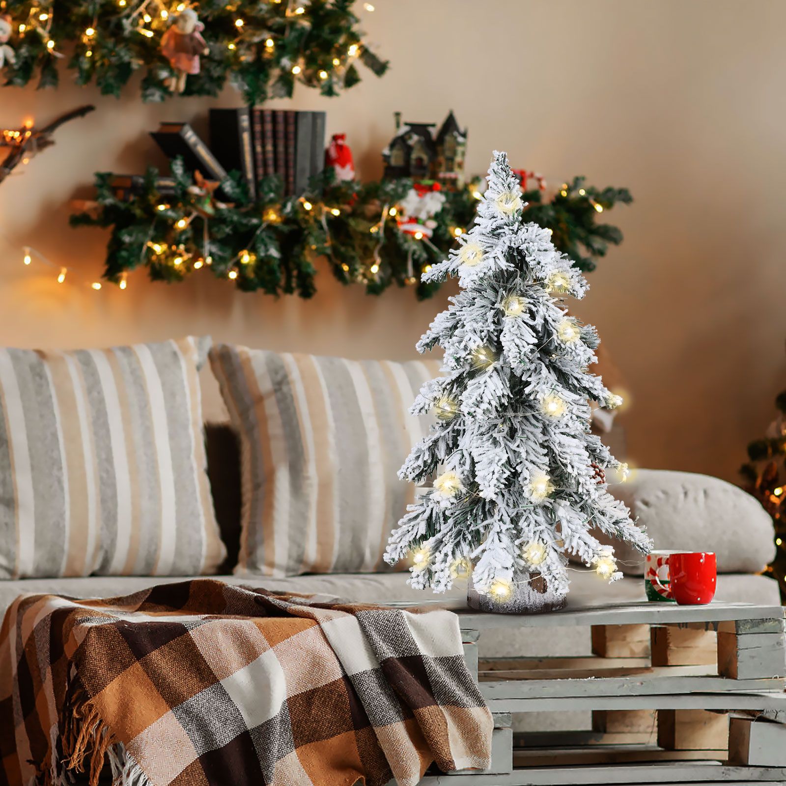45cm Flocking Christmas Tree with Lights PVC Mini Christmas Tree Artificial Holiday Tree Christmas Desktop Decoration - Image 5