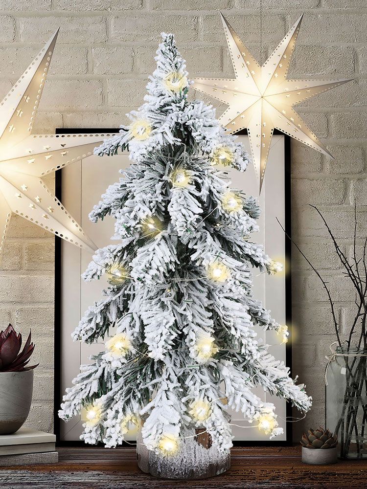 45cm Flocking Christmas Tree with Lights PVC Mini Christmas Tree Artificial Holiday Tree Christmas Desktop Decoration - Image 7