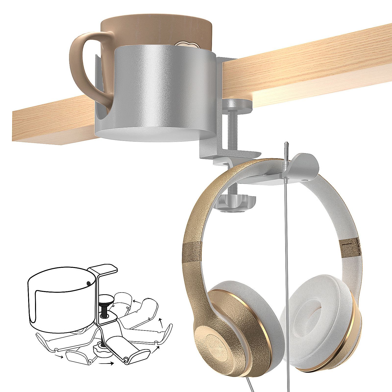 Desk Cup Holder with Headphone Hanger - Image 1