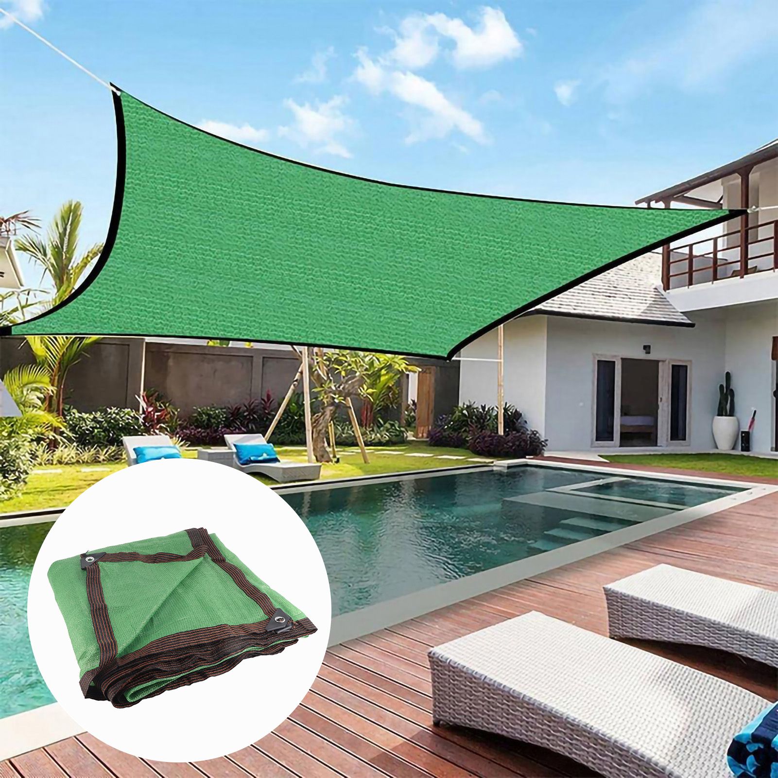Sun Shade Sail Breathable Farbic Canopy Awning Shelter Rectangle UV Block Canopy for Patio Backyard Lawn Garden Green 2x4m / 6.6x13.1ft - Image 6