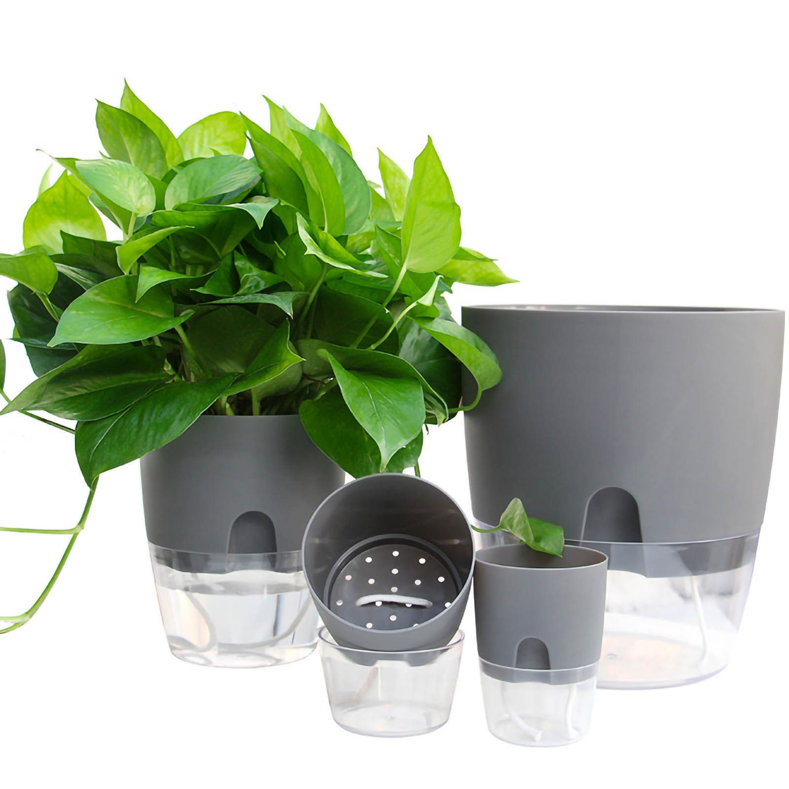 Self Watering Planter Cotton Rope Plastic Decorative Planting Pot for Indoor Outdoor Plants Flowers Herbs Grey 15.3cm/6in Diameter - Image 3