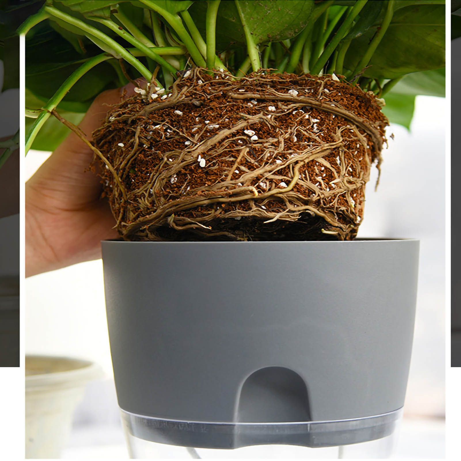 Self Watering Planter Cotton Rope Plastic Decorative Planting Pot for Indoor Outdoor Plants Flowers Herbs Grey 15.3cm/6in Diameter - Image 4