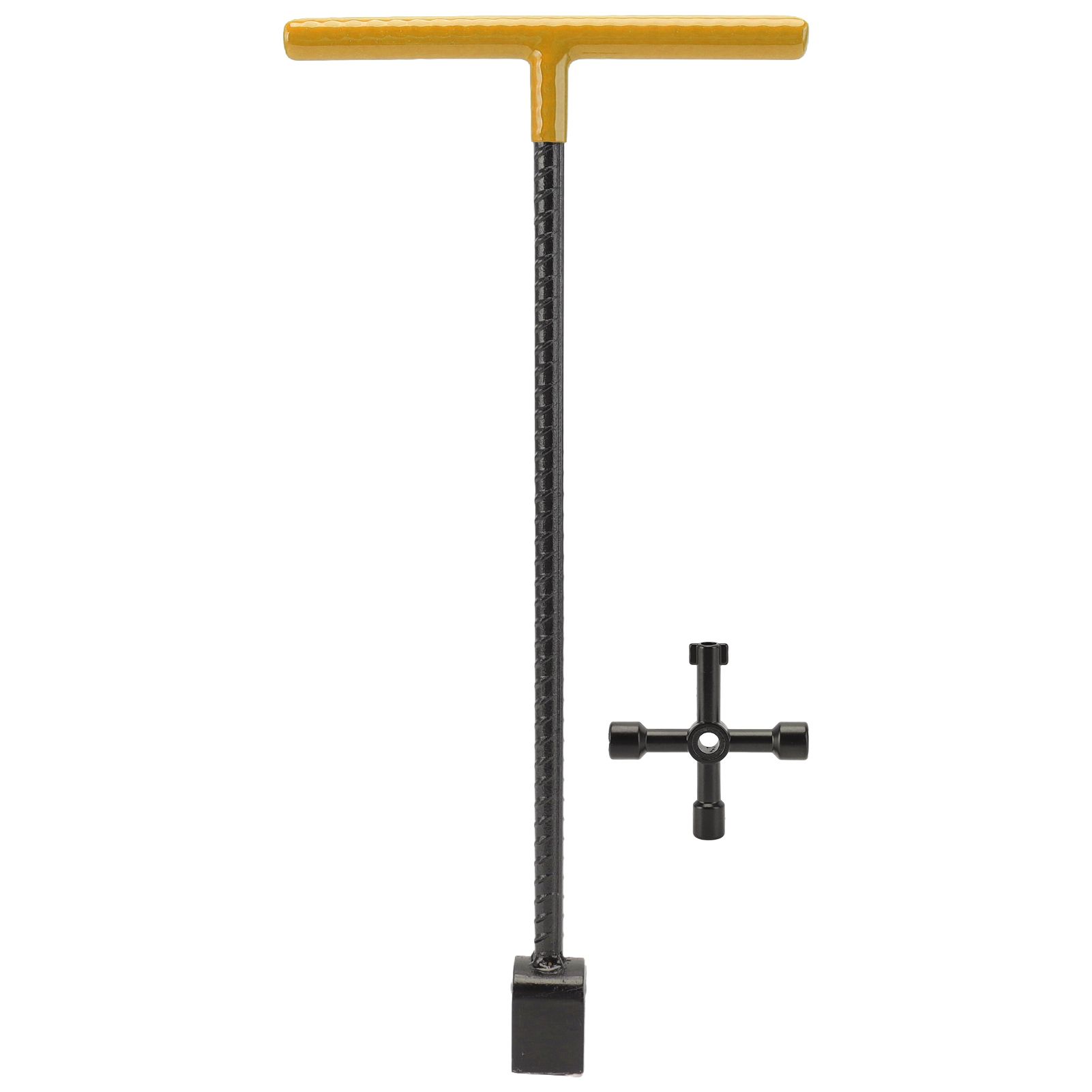 Steel Water Meter Key Wrench Multifunction T Handle Curb Key With 4 Way Utility Tool for Valves Faucets Yellow - Image 1