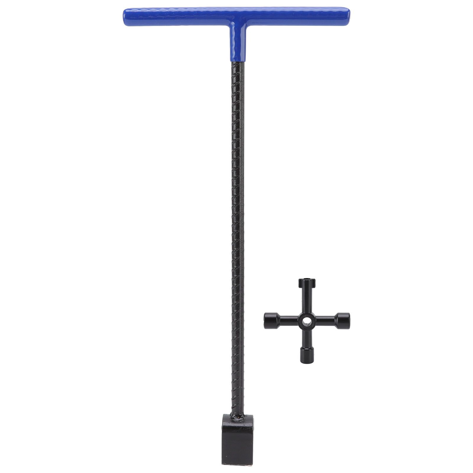 Steel Water Meter Key Wrench Multifunction T Handle Curb Key With 4 Way Utility Tool for Valves Faucets Blue - Image 1