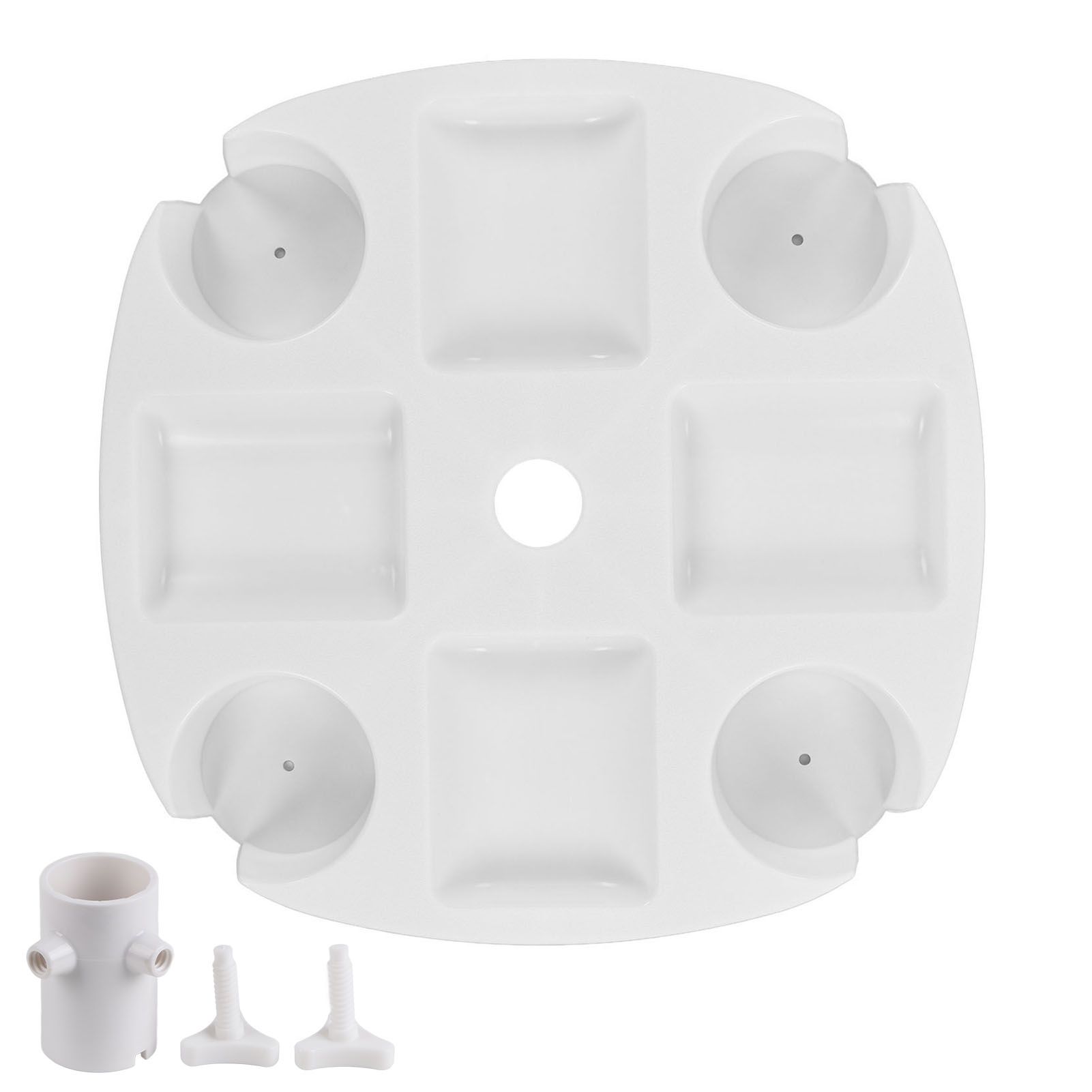 Beach Umbrella Table Tray White Round Umbrella Tray with 4 Cup Holder for Snack Drink - Image 1