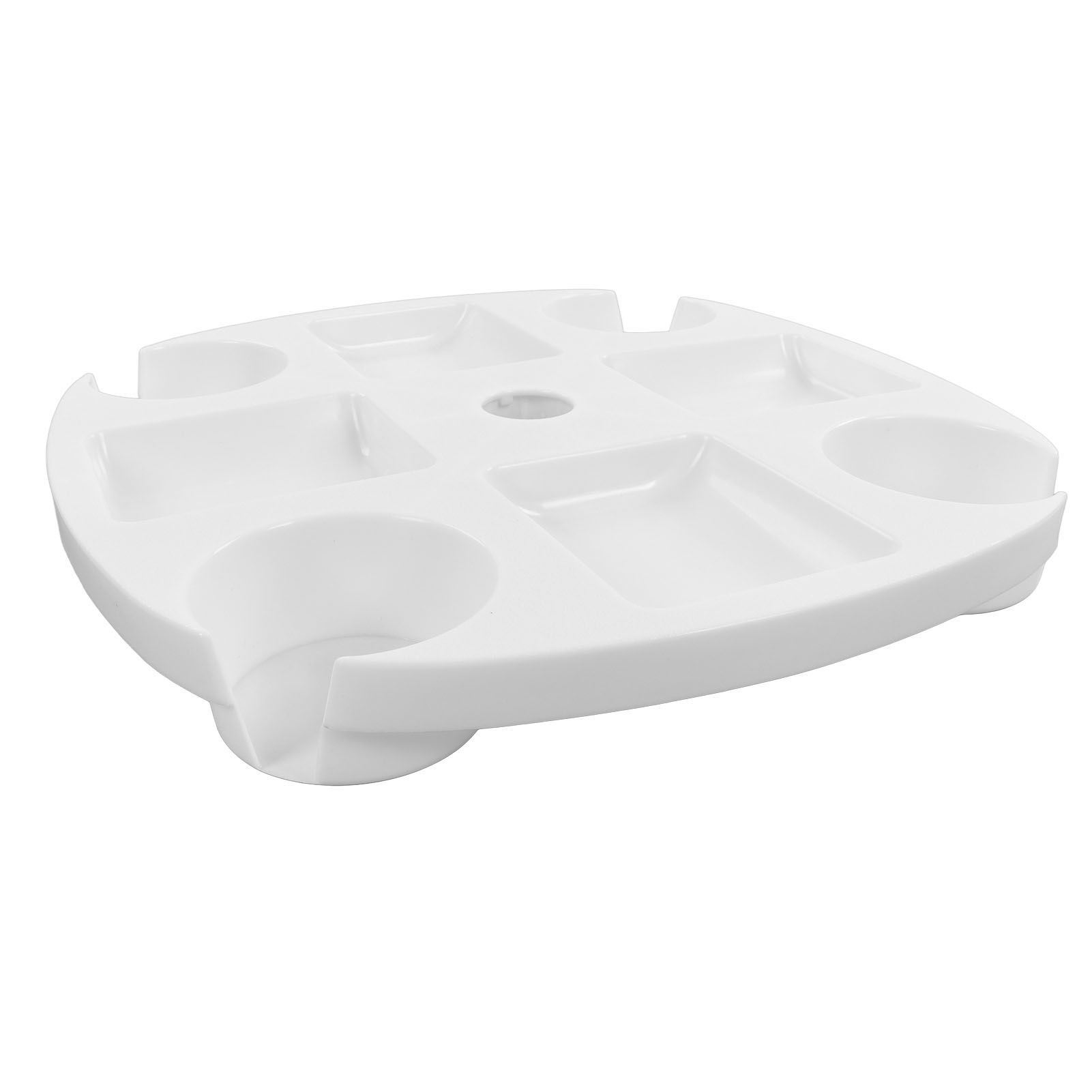 Beach Umbrella Table Tray White Round Umbrella Tray with 4 Cup Holder for Snack Drink - Image 4