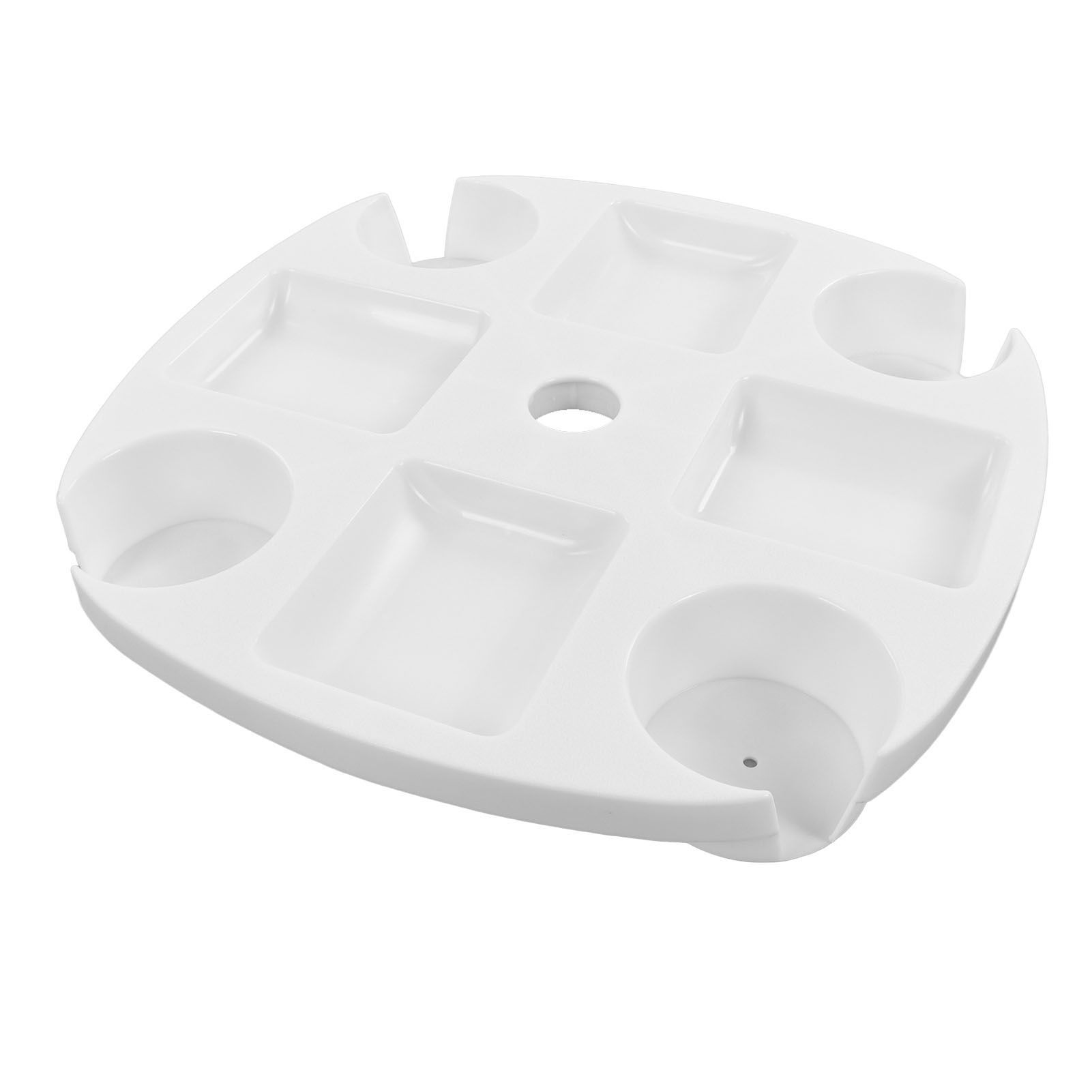 Beach Umbrella Table Tray White Round Umbrella Tray with 4 Cup Holder for Snack Drink - Image 5