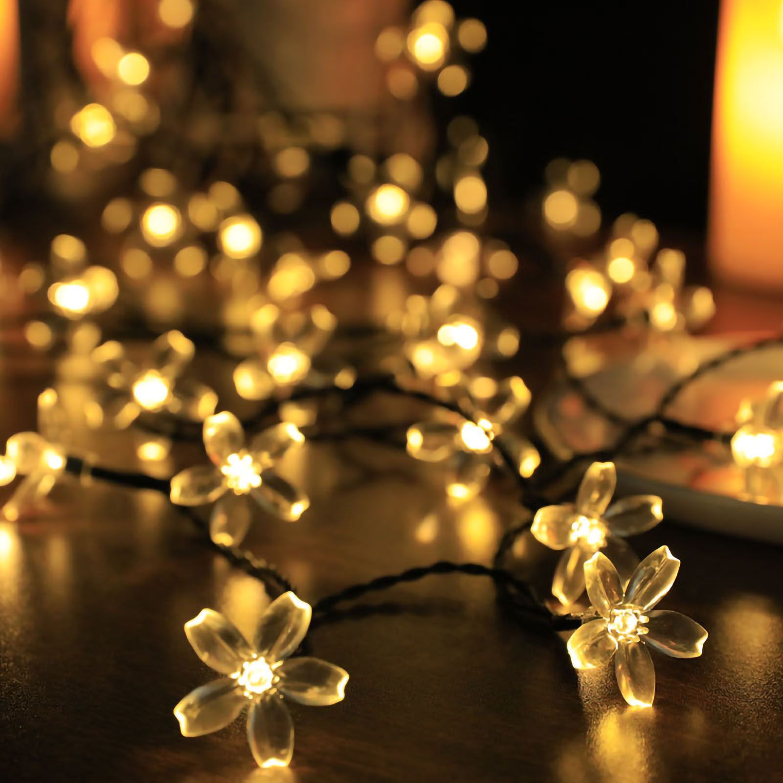 Sakura String Lights Solar Energy LED Waterproof Decoration Light for Outdoor Courtyard Warm White 5 Meters 20 Lights - Image 1