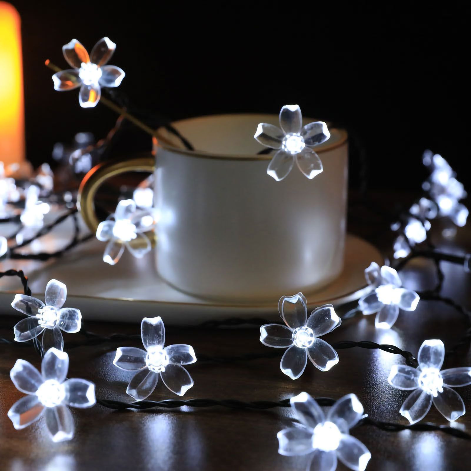 Sakura String Lights Solar Energy LED Waterproof Decoration Light for Outdoor Courtyard Pure White 5 Meters 20 Lights - Image 1