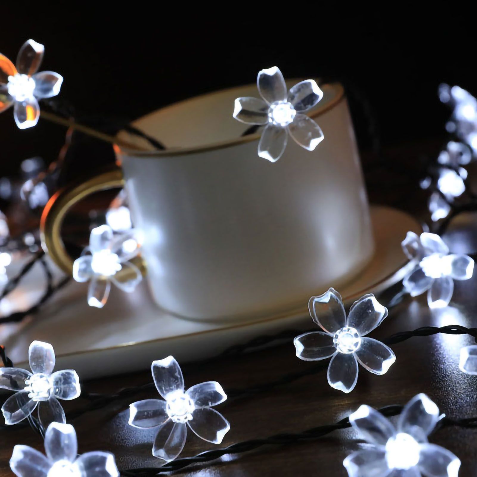Sakura String Lights Solar Energy LED Waterproof Decoration Light for Outdoor Courtyard Pure White 5 Meters 20 Lights - Image 4
