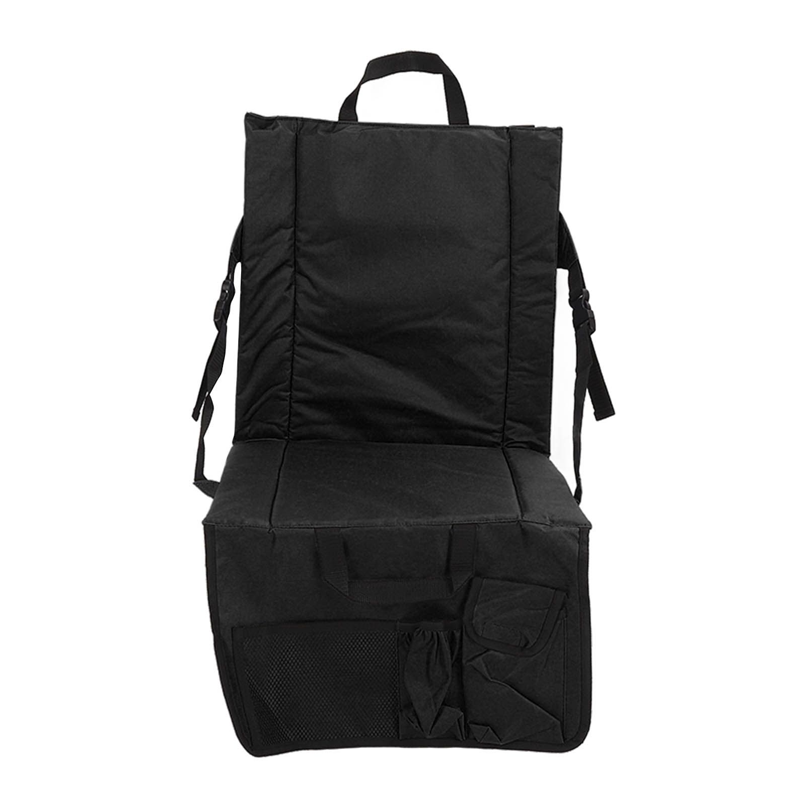 Folding Stadium Chair Adjustable Angle 600D Oxford Cloth Portable Bleacher Cushions with Pocket for Sandbeach Picnic BBQ Black - Image 1