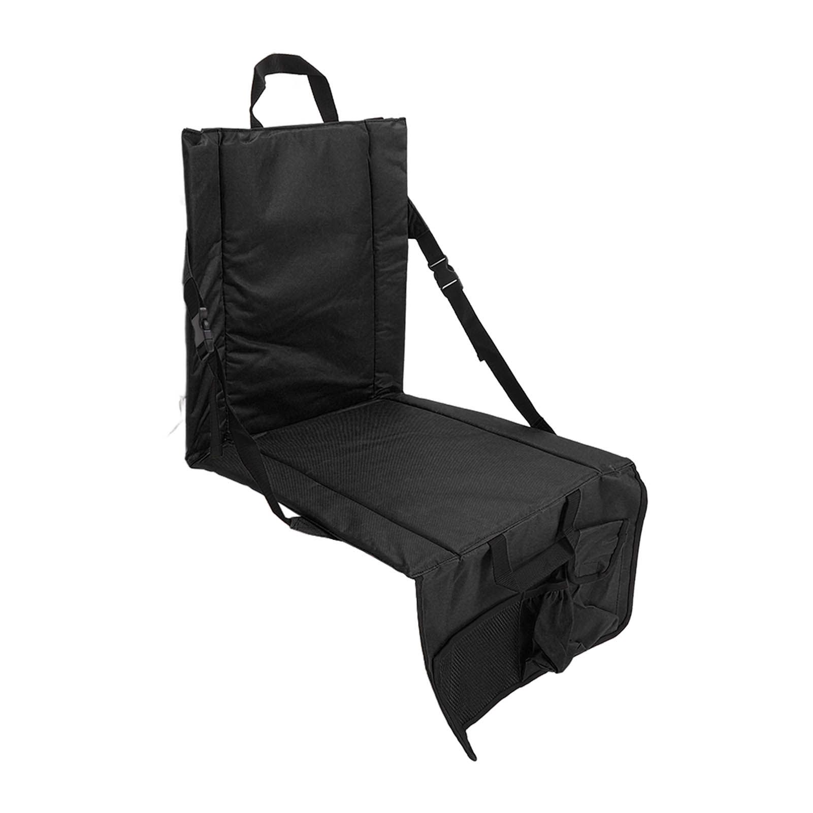 Folding Stadium Chair Adjustable Angle 600D Oxford Cloth Portable Bleacher Cushions with Pocket for Sandbeach Picnic BBQ Black - Image 3
