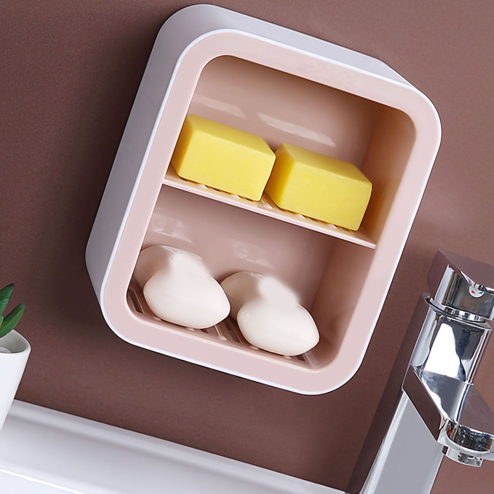 Wall Mount Soap Rack Drain Toilet Suction Disc Punch Free Box Student Dormitory Supplies Nordic 2 Layer Pink - Image 2