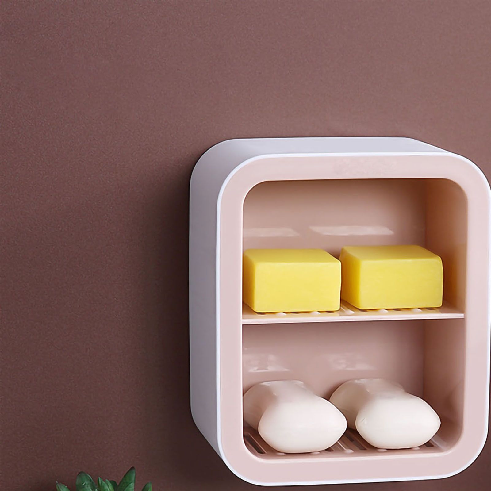 Wall Mount Soap Rack Drain Toilet Suction Disc Punch Free Box Student Dormitory Supplies Nordic 2 Layer Pink - Image 4