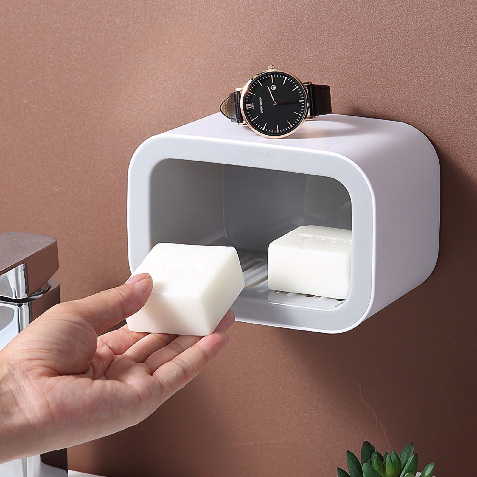 Wall Mount Soap Rack Drain Toilet Suction Disc Punch Free Box Student Dormitory Supplies Nordic 1 Layer Gray - Image 1