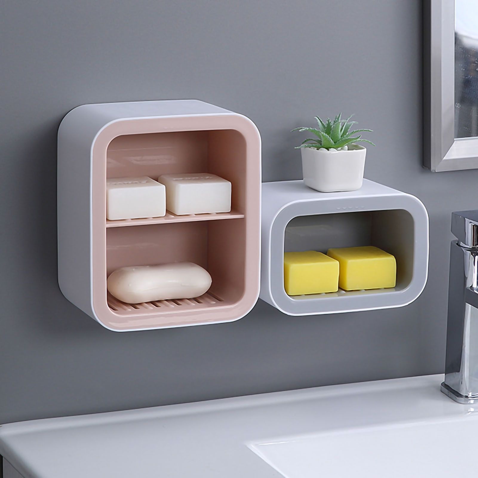 Wall Mount Soap Rack Drain Toilet Suction Disc Punch Free Box Student Dormitory Supplies Nordic 1 Layer Gray - Image 5